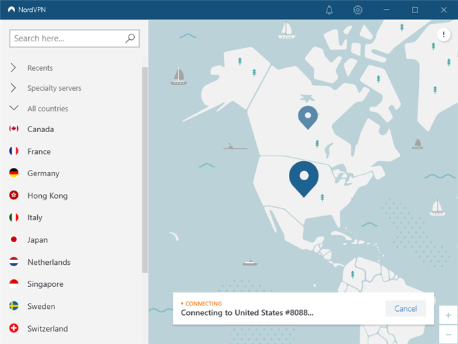 NordVPN is connected to a US server