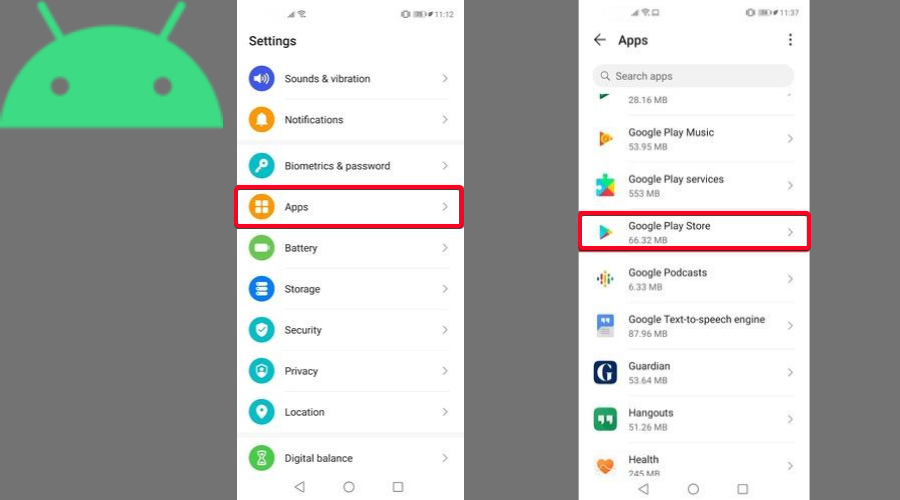 Android settings apps play store
