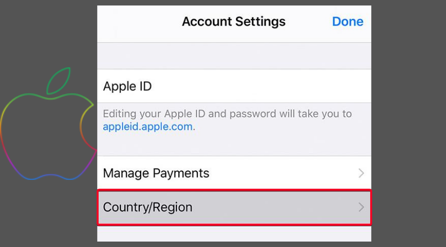 Apple change country or region