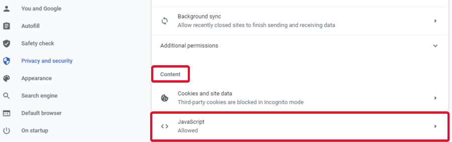 Chrome privacy and security content