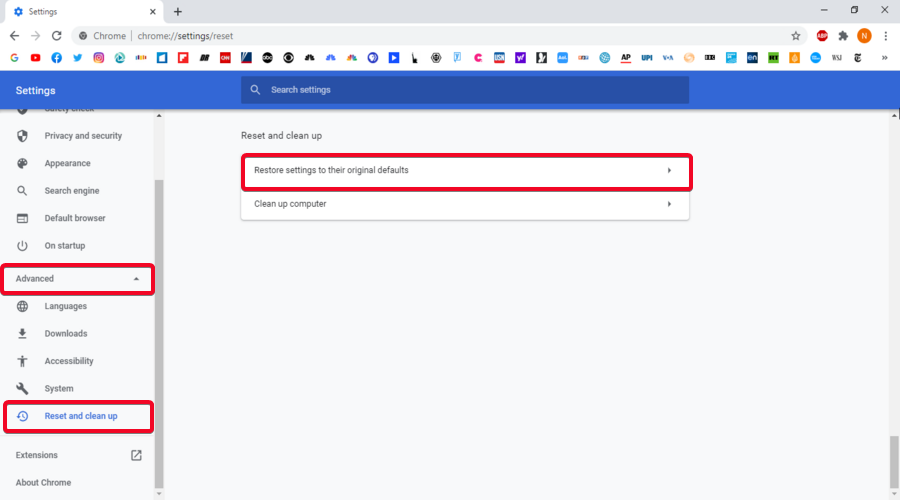 Google Chrome shows Advanced option