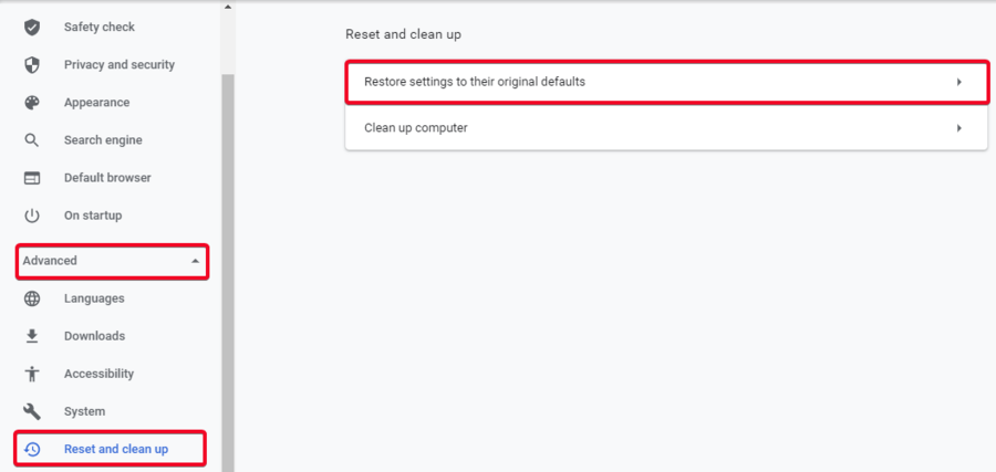 Chrome restore settings to their original defaults