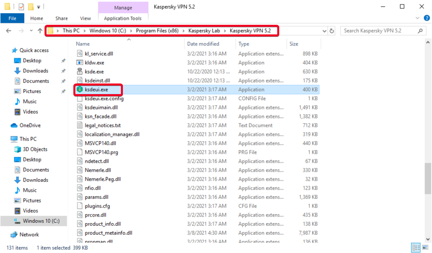 Windows explorer shows how to access the ksdeui.exe process