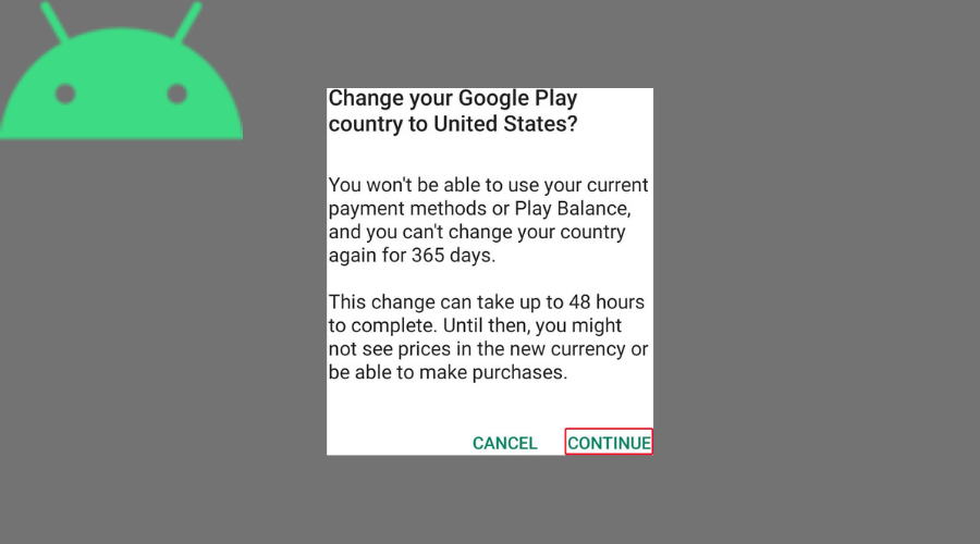 Play Store change country to US