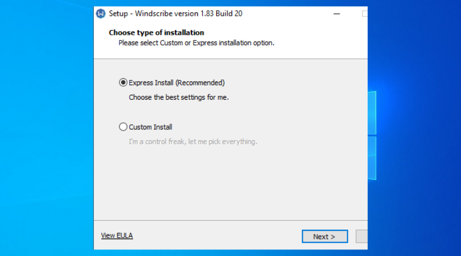 Windows 10 shows install Windscribe vpn window