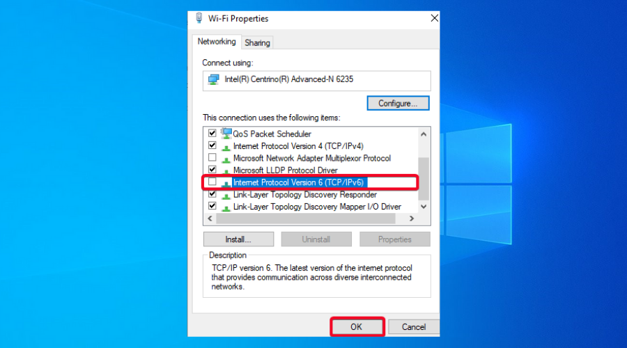 Windows 10 disable tpc ipv6