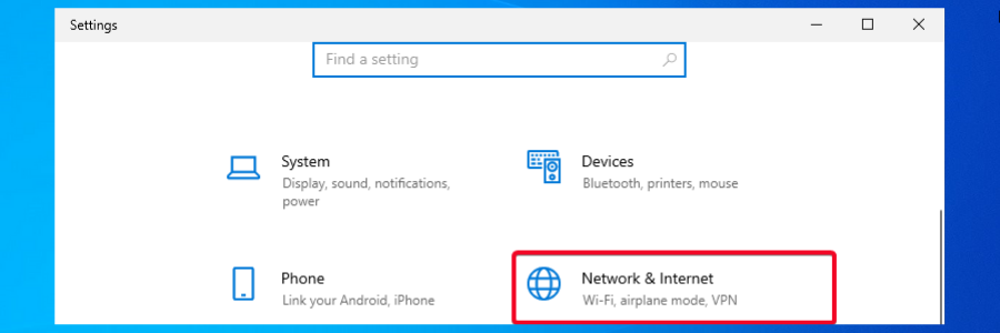 Windows 10 settings network and internet