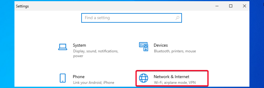 Settings Network and Internet