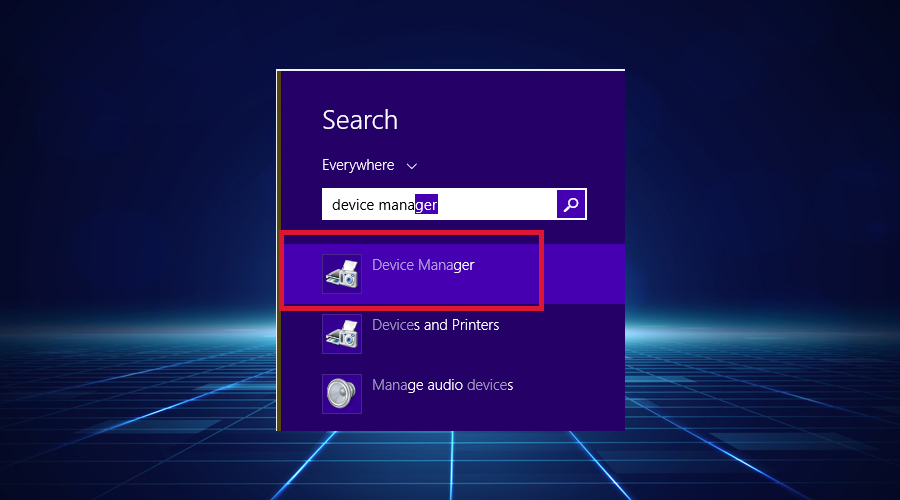 Windows shows search device manager