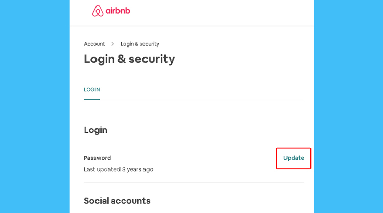 Airbnb update password