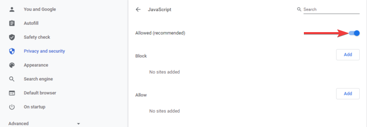Chrome Shows JavaScript Allowed