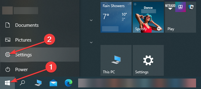 Windows 10 shows Settings