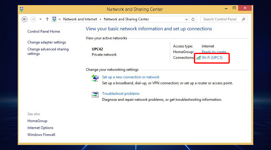 Windows shows WiFi network and sharing