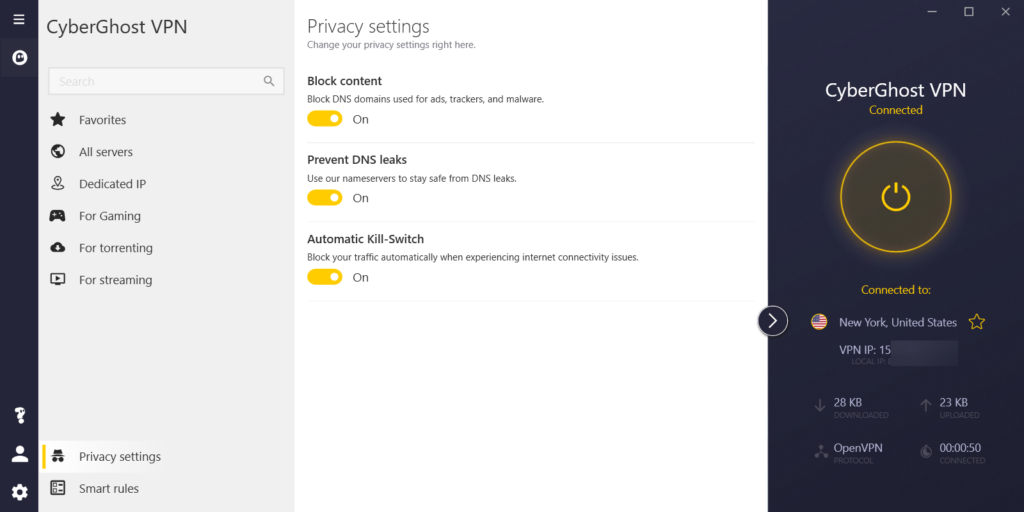 cyberghost vpn privacy settings