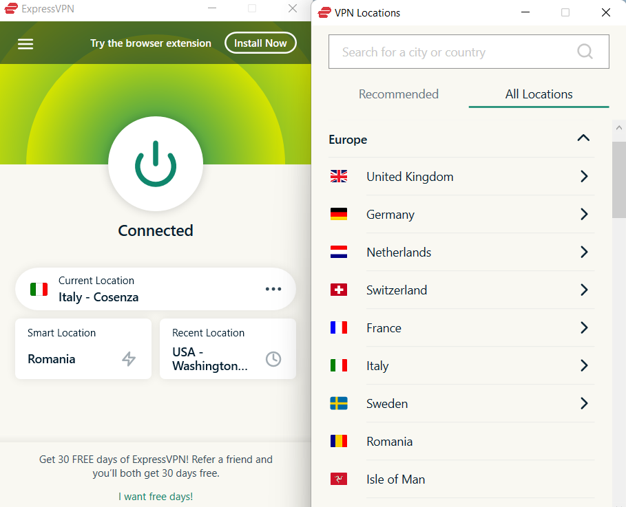 expressvpn user interface