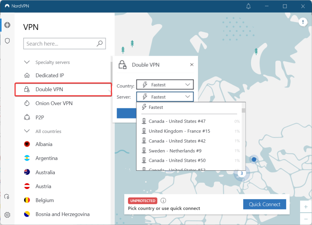 double vpn feature in nordvpn