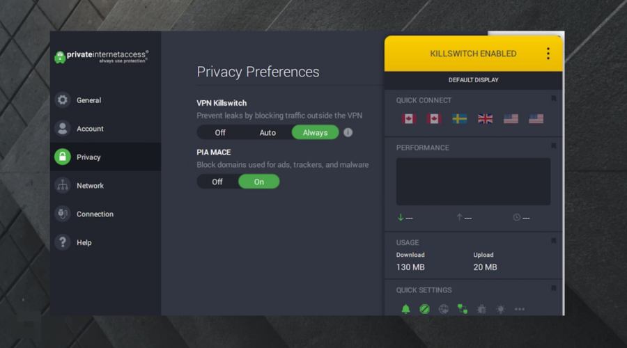 PIA Privacy preferences