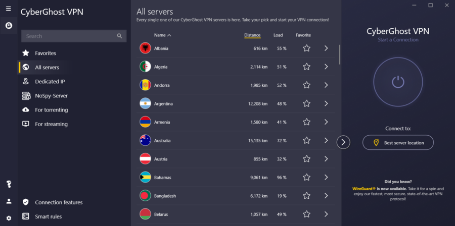 cyberghost server locations