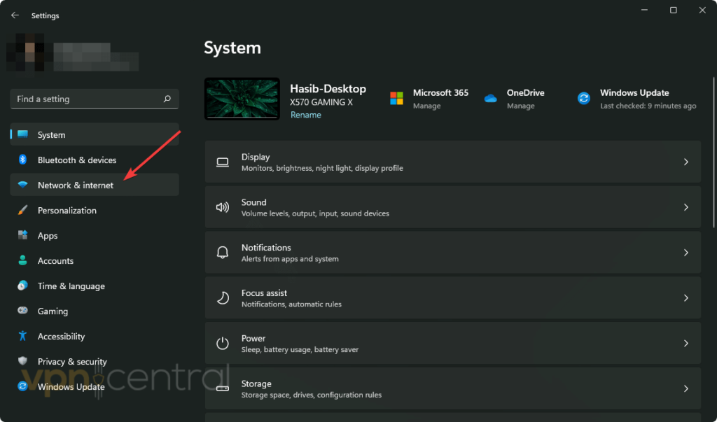 click on network and internet win11 settings