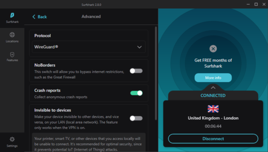 Surfshark UI interface best vpn for amazon prime uk