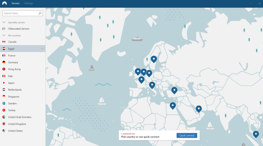 NordVPN server map