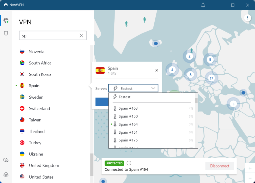 nordvpn connected to spain