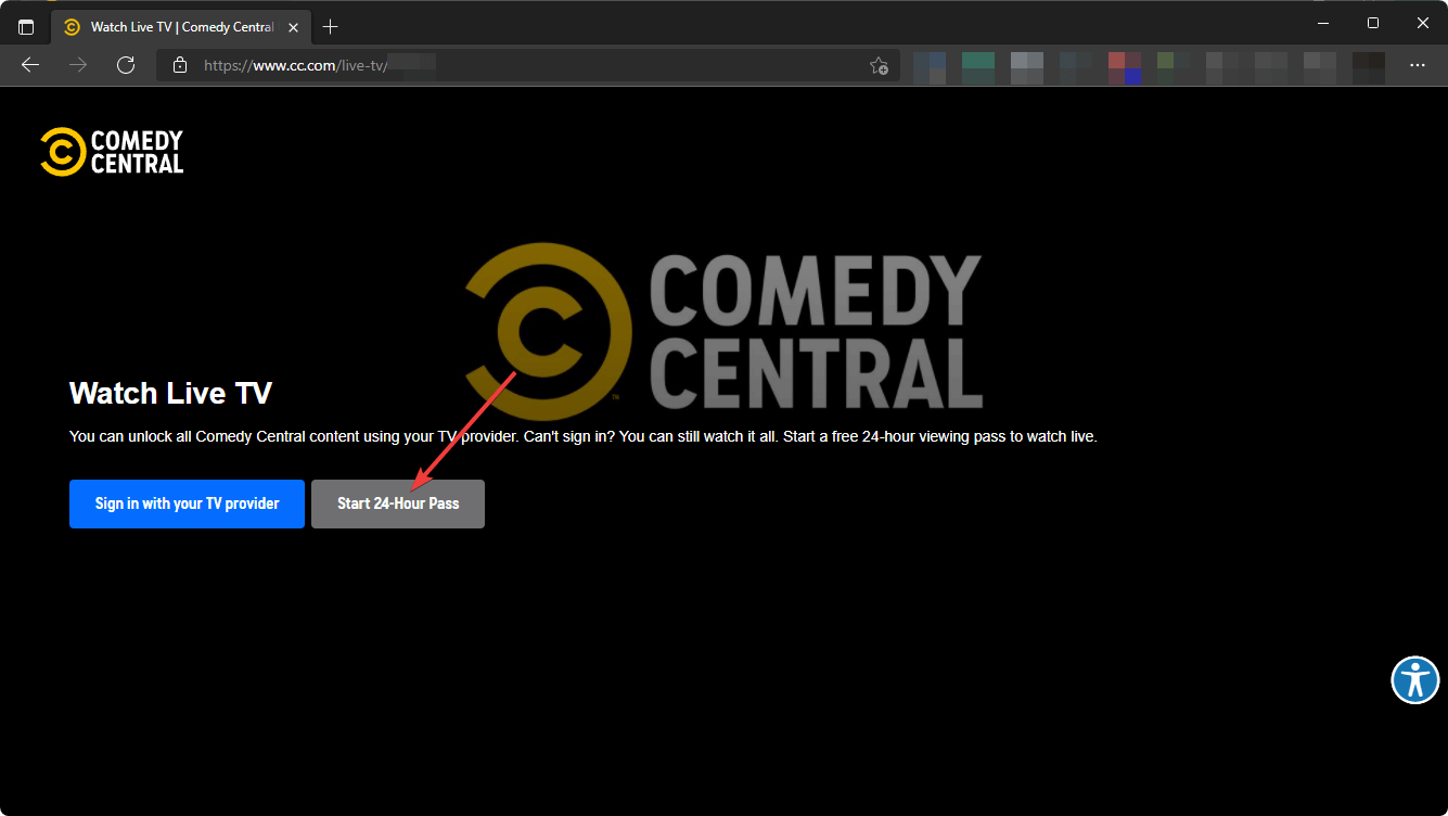 clicking start 24 hour pass comedy central