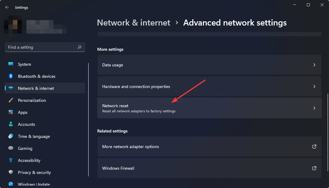 going network reset win11 settings