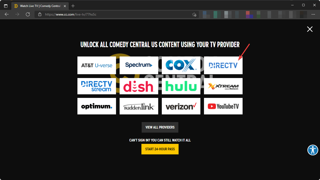 selecting provider comedy central
