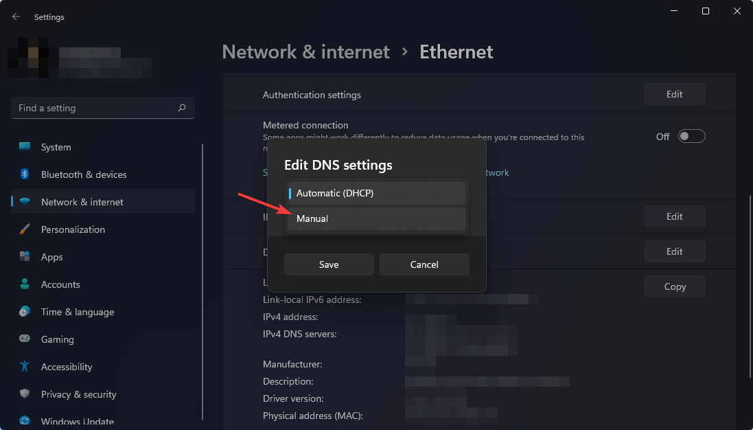 set DNS settings manual win11 settings