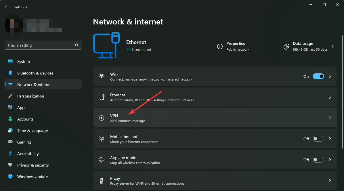 clicking VPN windows 11 settings