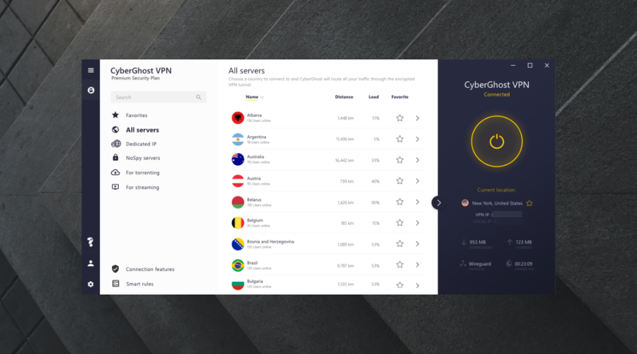 Image of CyberGhost VPN Interface