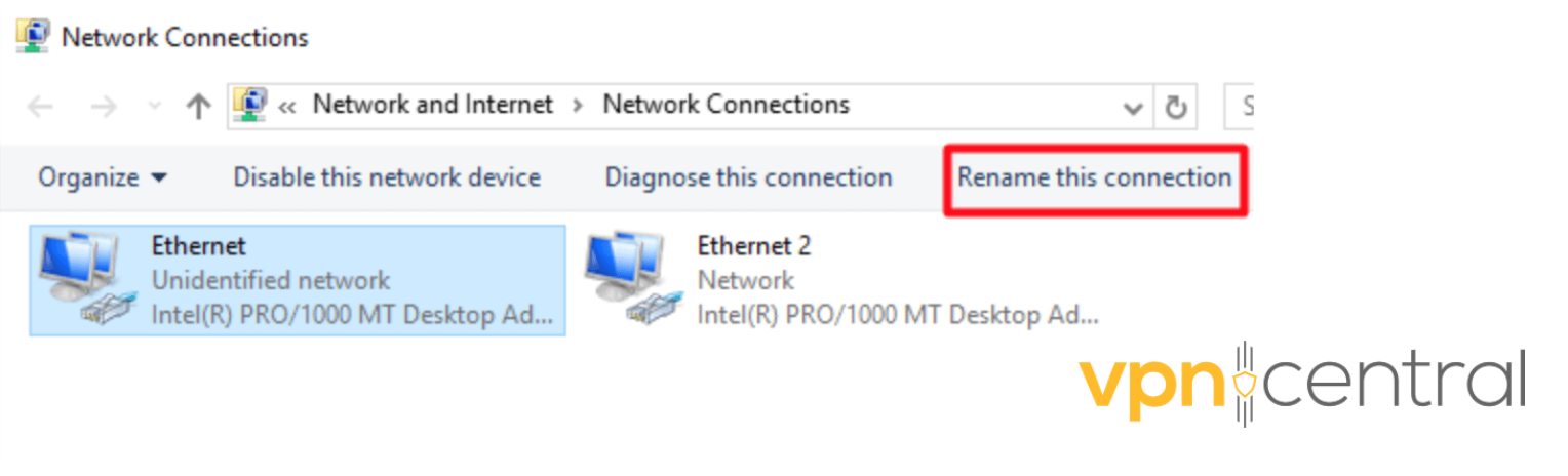 Windows network connections rename this connection