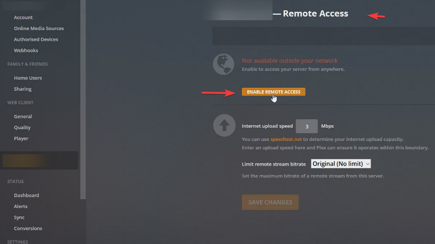 plex enable remote access