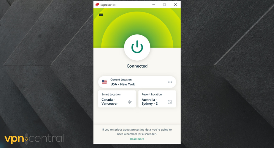 Express VPN user interface