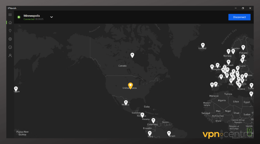 ipvanish interface connected to us