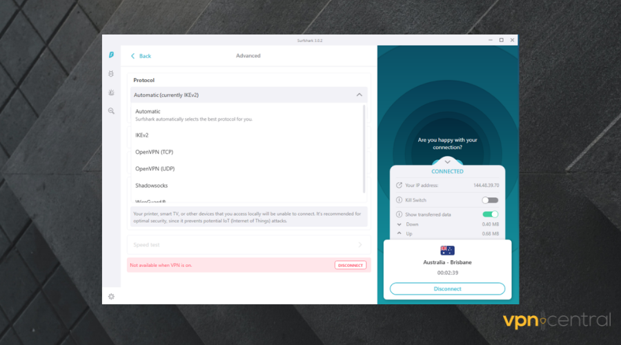 surfshark vpn user interface