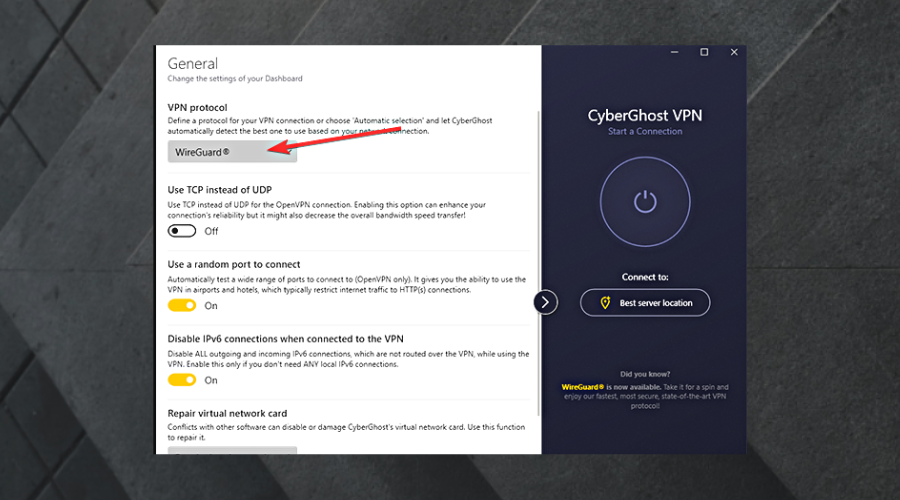 cyberghost switch protocol