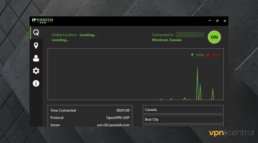 ipvanish user interface