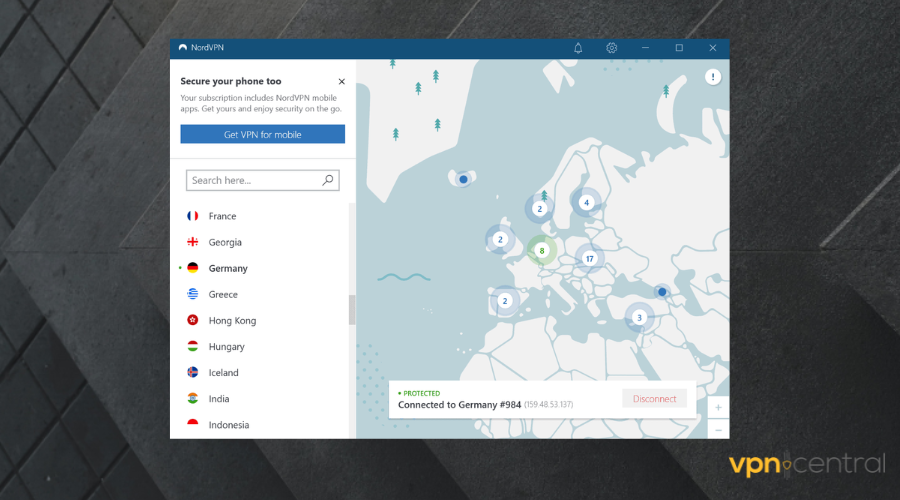 nordvpn user interface