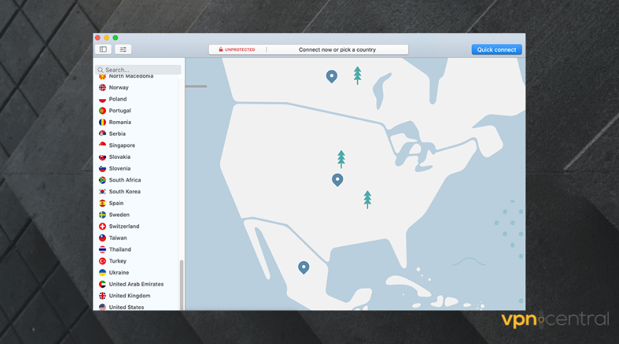 nordvpn user interface