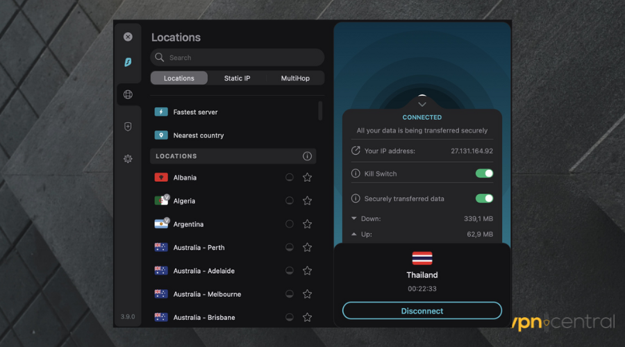 surfshark vpn user interface