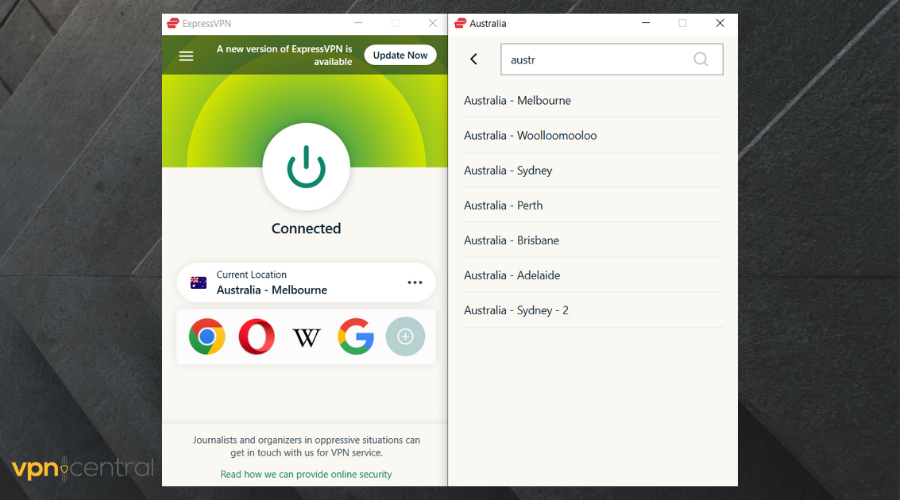 expressvpn connected to australia melbourne location