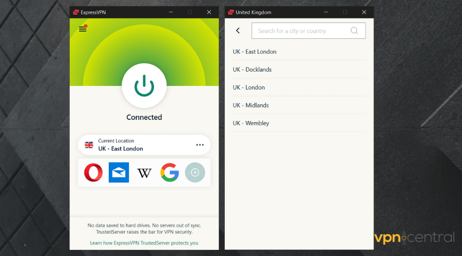 expressvpn connected to uk east london location