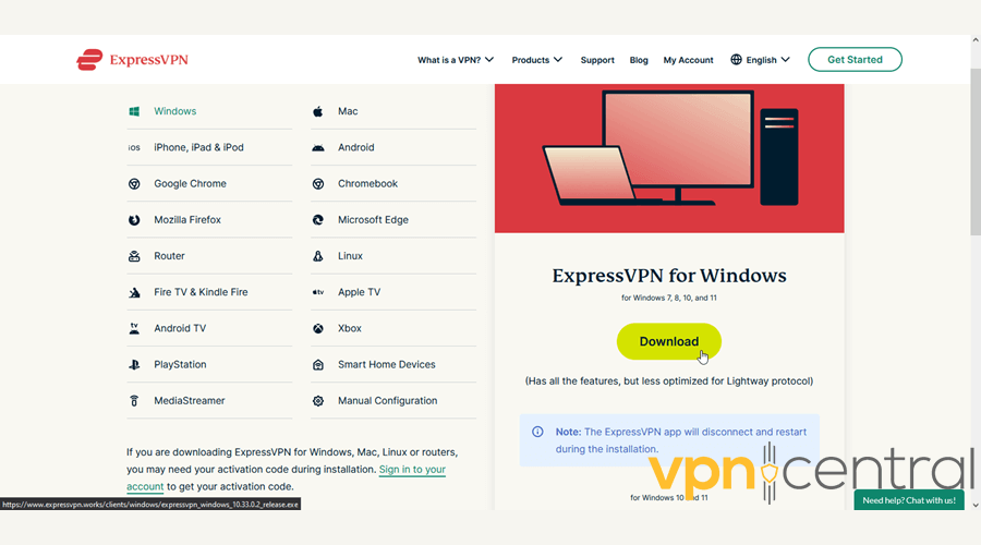 expressvpn download button on official website
