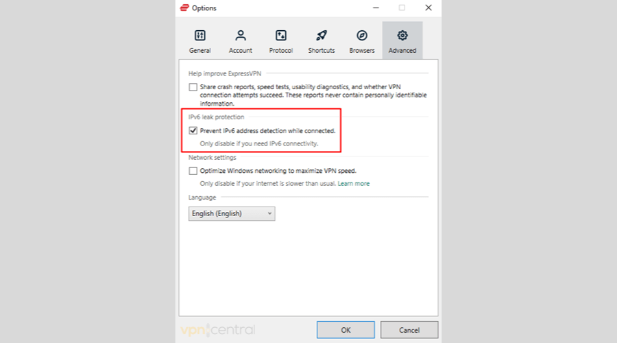ExpressVPN IPv6 leak prevention