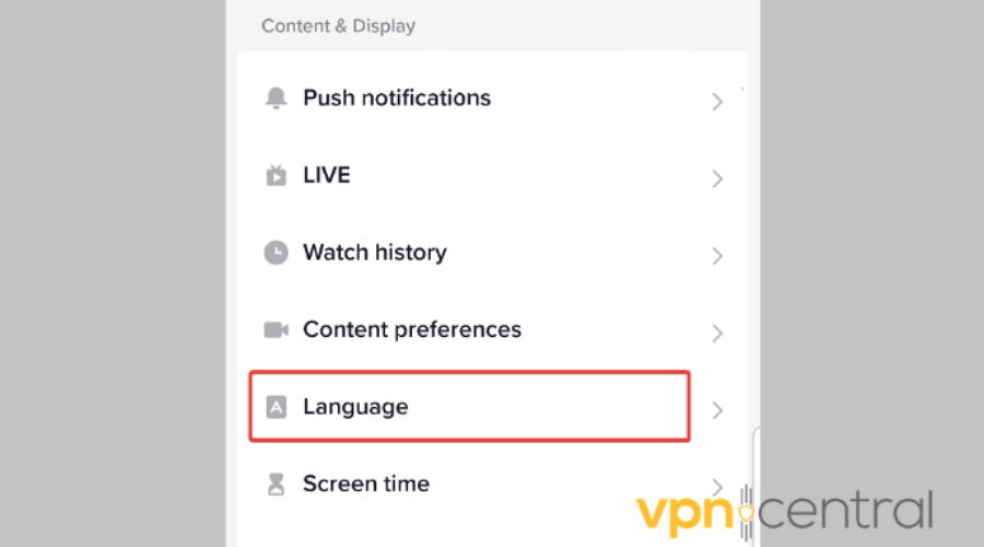 Language settings in the TIkTok app