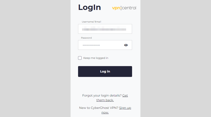 Log into your CyberGhost account