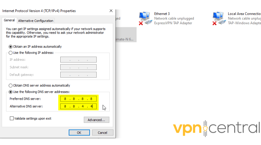 Change DNS server address