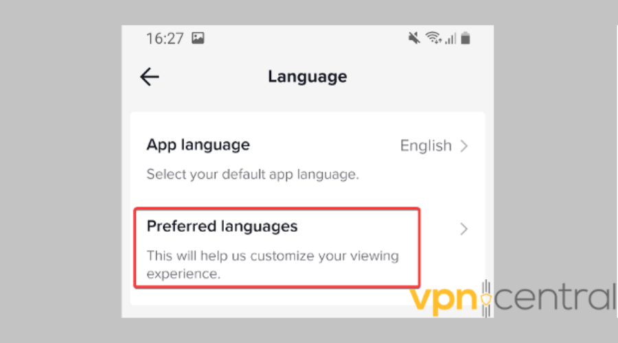 Preferred Languages in the TikTok app